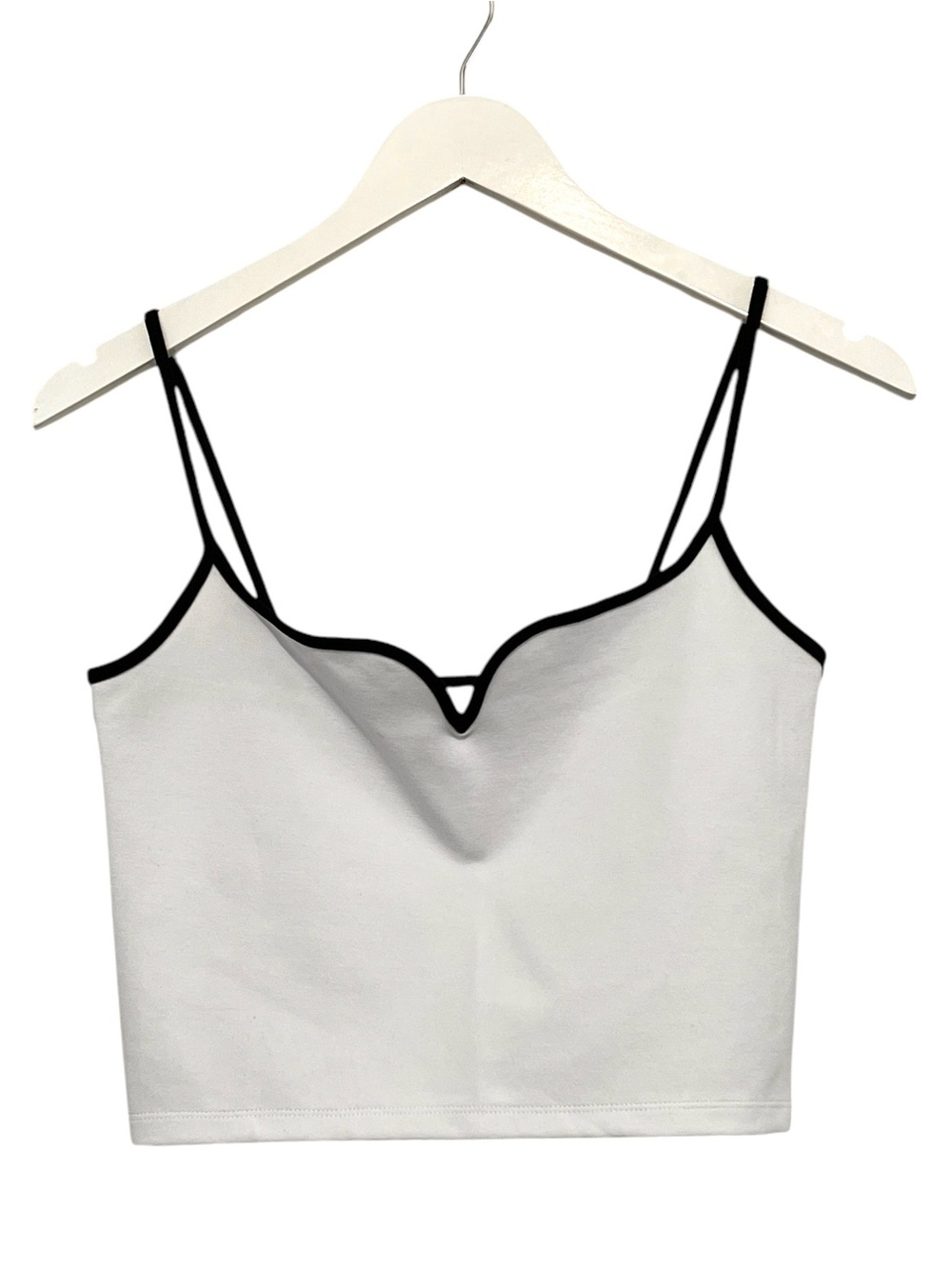 Abercrombie & Fitch Black Trim Sweetheart Cami Crop Tank, White Medium